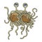 Flying spaghetti monster color sketch engraving