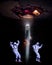 Flying sucerwith energy ray and two aliens