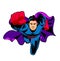 Flying superhero on camera in pop art retro style