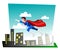 Flying superhero, vector cartoon illustration.