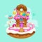 Flying sweet island with cute donut house