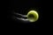 Flying tennis ball on black background. Generate ai