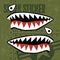 Flying Tiger Shark Mouth Sticker Vinyl on green background Vector illustration 3