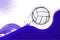 A flying volleyball ball abowe blue flat wave. Abstract background