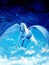 Flying white pegasus horse high up in the skies, beautiful detailed oil painting on canvas.