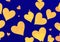 Flying yellow hearts on blue backgrounds