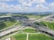 Flyover Katy freeway Interstate 10 stack interchange cloud blue