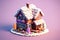 A fnacy candy house with sweets and chocolate, dreamy color, happy, surprised, isometric illustration, minimal background.