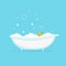 Foam bath with yellow duck and bubbles. Vector