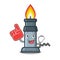 Foam finger bunsen burner above wooden cartoon table