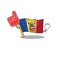 Foam finger character on the cartoon flag moldova