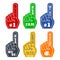 Foam fingers in six colors. We`re number 1. Lets` Go. Number One Fan