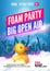 Foam Party summer Open Air. Foam party poster or flyer design template with people silhouettes and duckling toy