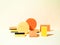 Foam rubber sponges in different shapes. Round and rectangular shapes. Yellow and orange colors. Cleaning concept