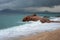 Foam waves over beach