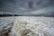 Foamy coastline in Alexandra Headland Beach along the sunshine Coast in Queensland, Australia