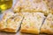 Focaccia bread with oregano and olive oil.Fresh italian foccacia bread closeup