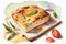 Focaccia italian bread on white background. Ai generative watercolour illustration.