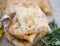 Foccacia bread closeup with olive oil and oregano herb, selective focus of freshly baked italian bread
