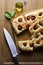 Foccacia on wooden table.