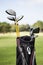 Focus on foreground of a golf bag