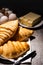 Focus of fresh baked croissants with