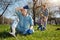 Focus on grandfather having rest after hard working day