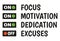 Focus, Motivation, Dedication, no Excuses.