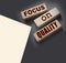 Focus on Quality words of on wooden blocks. Honesty in business concept