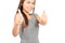 Focus On Thumbs Up Asian Woman Blurry Background