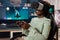 Focused african american pro gamer woman with virtual reality googles