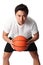 Focused basketball player in shorts and tshirt