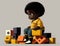 A focused black child enthusiastically playing with his building blocks.. AI generation