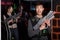 Focused Chinese man holding laser gun