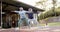 Focused diverse senior couple practicing yoga in garden