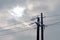 Focused frozen power pillar in a cloudy sky background