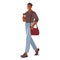 Focused Strides, Coffee In Hand, Man Navigates The Office Hustle. Determination In His Step Cartoon Vector Illustration