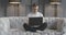 Focused thoughtful man typing on laptop keyboard as sitting on couch at home. Slowmo portrait of Caucasian freelancer