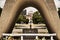 Focussing on the A-dome looking through the monument in the Memorial Park..(Hiroshima, Japan - 10/08/2017