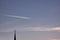 Fog or cloud cluster formed by an airplane in the sky, cloud clusters formed by planes flying in the sky