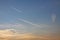 Fog or cloud cluster formed by an airplane in the sky, cloud clusters formed by planes flying in the sky