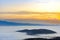 Fog and cloud mountain valley landscape