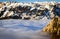 Fog and cloud snow mountain valley landscape. View of Aramo Mountain, Asturias, Spain