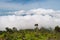 Fog and clouds over Mountain. Volcano Mount Merapi.