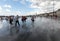 Fog effect at The Water mirror in front of the Stock Exchange Square Place de la Bourse, Bordeaux, France