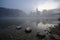 Fog on Lake Bohinj at sunrise