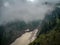 Fog in mountains view having snow cover at the bottom in Kashmir India