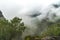 Fog over Mask Gorge. A charming view from the point of view of the Maska village. Huge rocks and gorge with a picturesque village