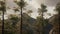 Fog and pine trees on rugged mountainside and coming storm