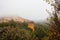 Fog and rain, a scenic small village in the hills of Provence